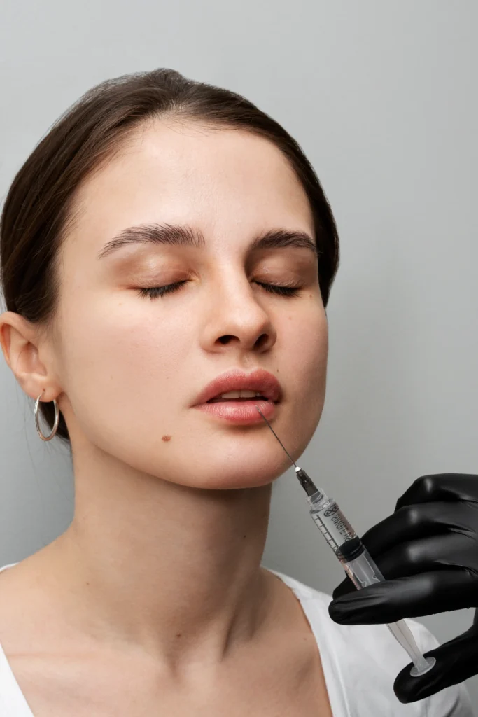 A Female receiving a filler injection on her face at Parlour at the Village in Salado, TX